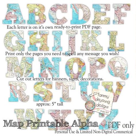 Map Banner Garland Printable World Map Alphabet Letters For Etsy