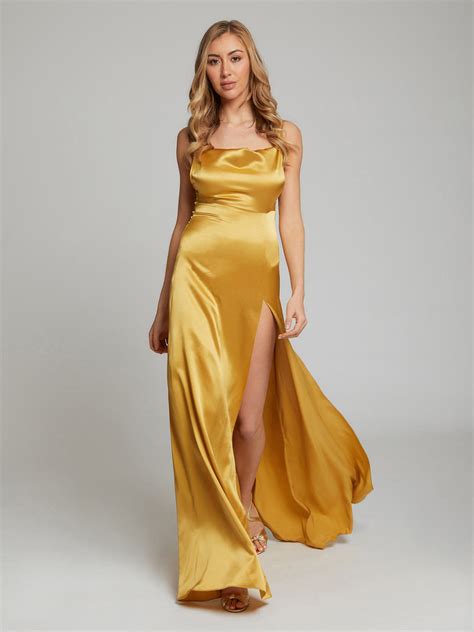 Salome Silk Slip Dress In Gold Constellation Âme