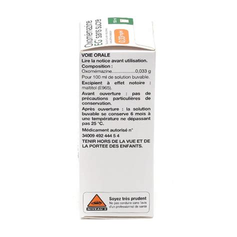 Sirop Oxomémazine EG Labo sans sucre Toux sèche Antitussif