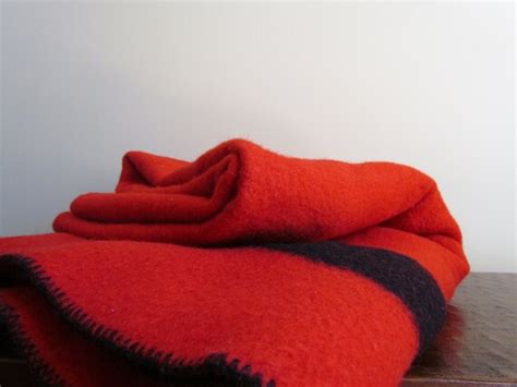 Vintage Heavy Wool Blanket In Red With Black Stripe By Napavintage