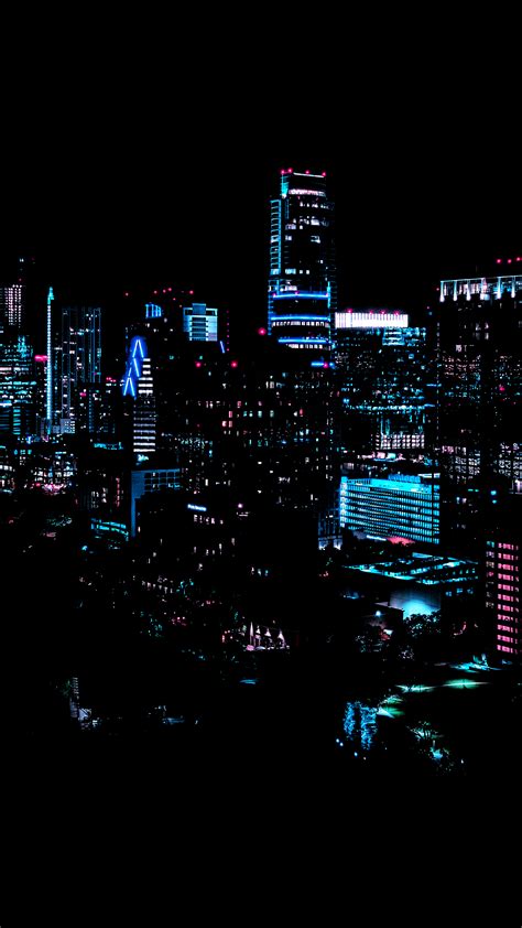 City Night Dark Building Lights Blue City Lights Portrait