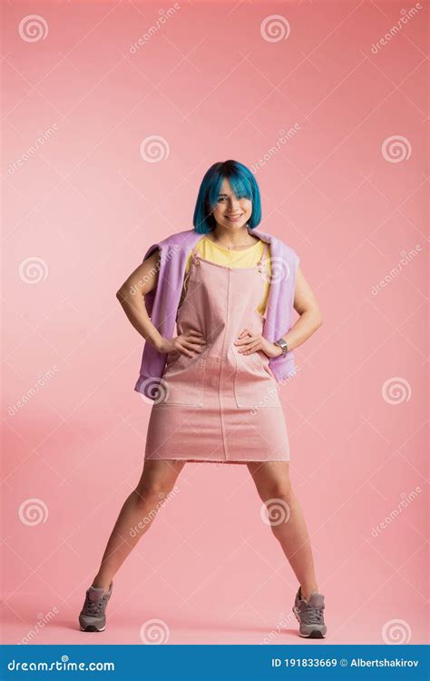 Happy Pretty Model Spreading Legs Wide Stock Image Image Of