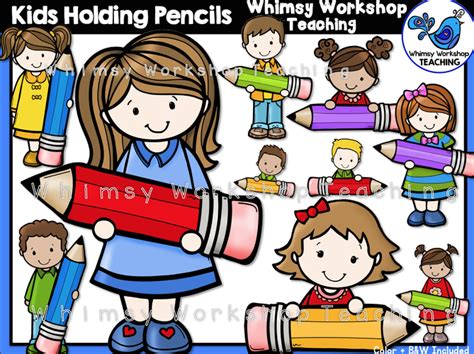 Little Kids Holding Pencils Whimsy Workshop Teaching