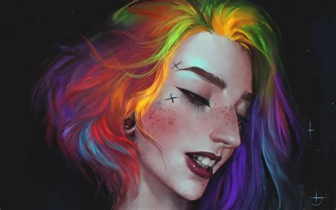 2560x1600 Rainbow Hairs Girl Portrait 4k 2560x1600 Resolution Hd 4k