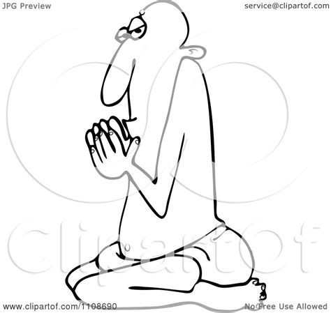 Clipart Outlined Swami Man Kneeling In Prayer Royalty Free Vector