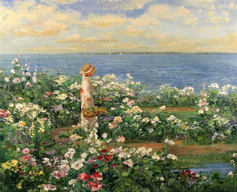 Girl In The Rose Garden Oil Painting Garden Flowers Rose Hd