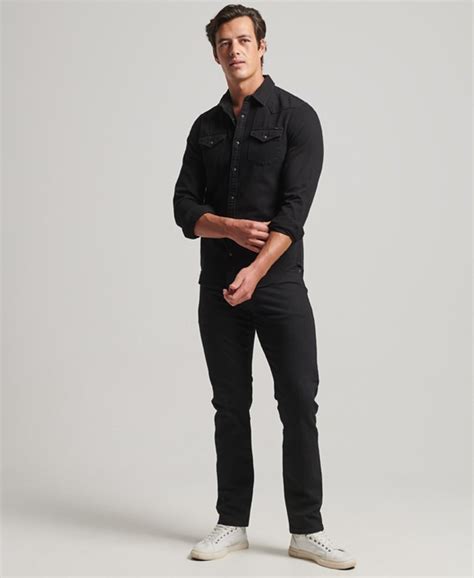 Mens Washed Western Shirt In Raw Black Superdry Uk
