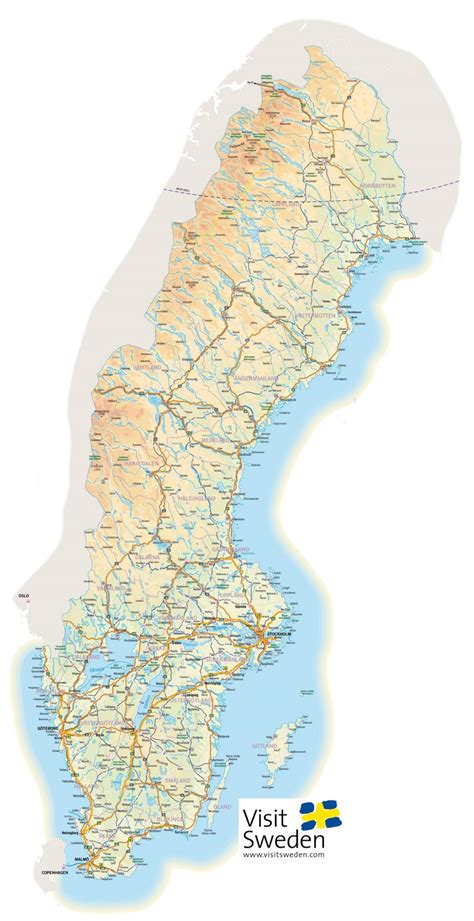 Large Detailed Political Map Of Sweden With Relief Ro