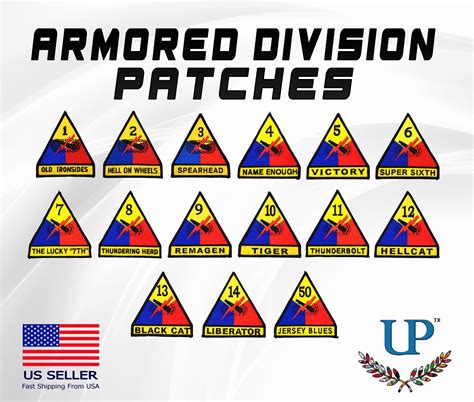 Embroidered Us Army Armored Divisions Iron On Patches Armored Etsy