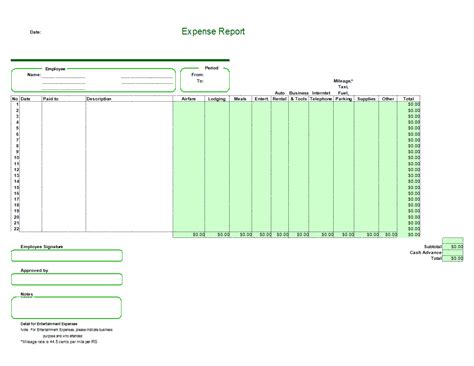 Sample Excel Expense Report Template