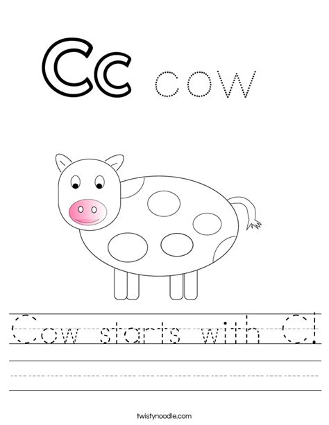 Cow Starts With C Worksheet Twisty Noodle
