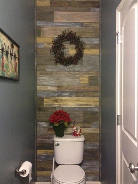 Faux Barnwood Accent Wall In Powder Room Bathroom Bought Different