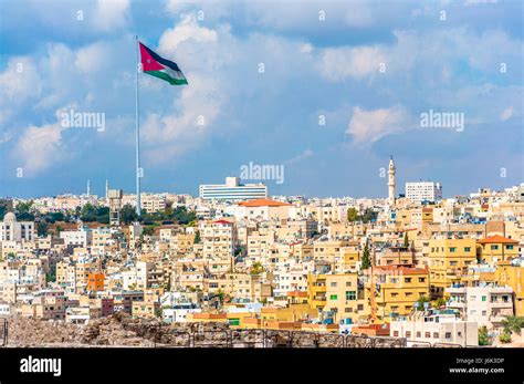Jordan Flag In Amman Stock Photo Alamy