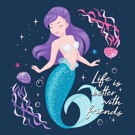 Premium Vector Cute Mermaid With Jellyfish Illustration Life Is