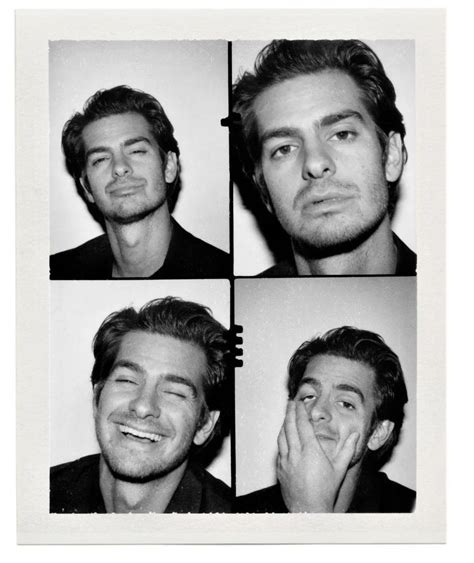 four different pictures of a man smiling and looking at the camera with one hand on his face