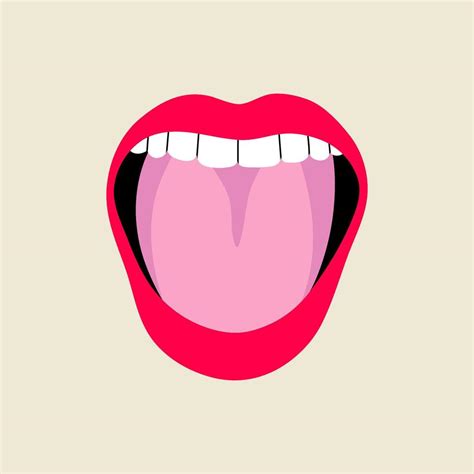 Open Female Human Mouth With Tongue In Modern Flat Line Style Hand