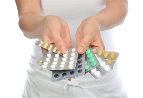 Hands Hold Medicine Aspirin Painkiller Tablet Pills Stock Photo Image