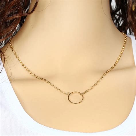 1pcs Fashion Circle Pendant Necklaces Simple Gold Color Choker Necklace