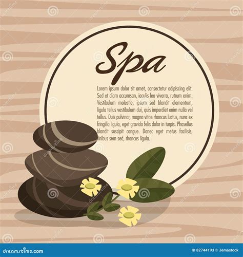 Poster Spa Hot Stone Massage Relax With Flower Wood Bakcground Stock Vector Illustration Of