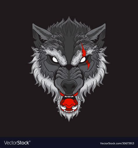 Wolf Head With Scar In Black Background Royalty Free Vector