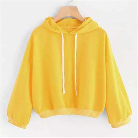 Autumn New Harajuku Yellow Sweatshirts Crop Top Women Long Sleeve