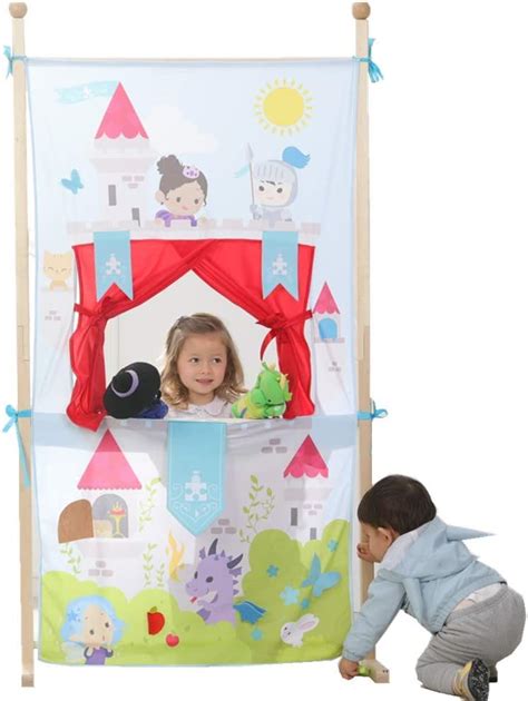 Kids Doorway Hand Puppet Show Theaters With 5 Puppets Space Saver With