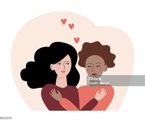 Deux Femmes Amoureuses Couple De Lesbiennes Qui Sembrassent Relations