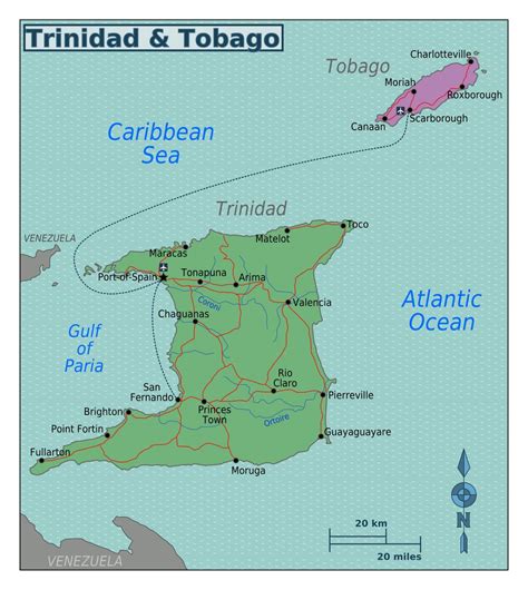 Large Regions Map Of Trinidad And Tobago Trinidad And Tobago North