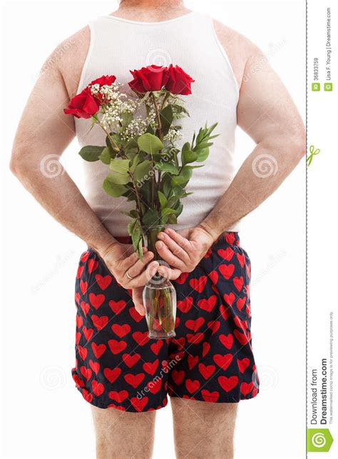 Valentines Guy In Underwear With Roses Royalty Free Stock Images
