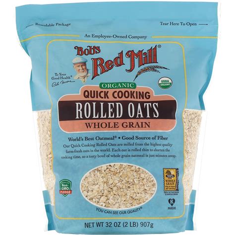 Bobs Red Mill Organic Quick Cooking Rolled Oats Whole Grain 32 Oz