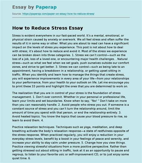 How To Reduce Stress Free Essay Example
