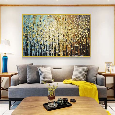 Large Size Hand Painted Abstract Color Tree Landscape Oil Painting On