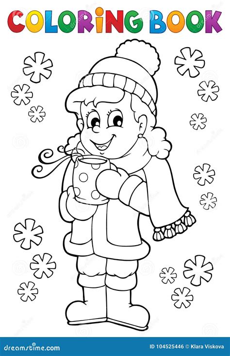 Coloring Book Girl In Winter Clothes Stock Vector Illustration Of