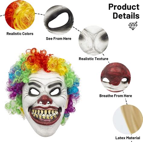 CreepyParty Masque de Clown aux Cheveux Colorés Réaliste en Latex