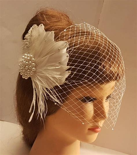 Wedding Bridal Hairpiece Fascinator Birdcage Veil White Ivory Bridal
