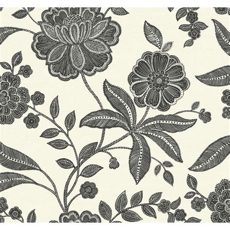 Seabrook Designs Jacobean Metallic Pearl And Ebony Floral Trail