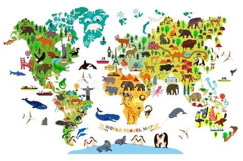 Animal Map Of The World For Children And Kids Vector Stock Vector
