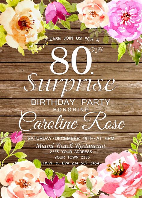 Invitation Card Design For 80Th Birthday / Cherry Blossom Pink Floral