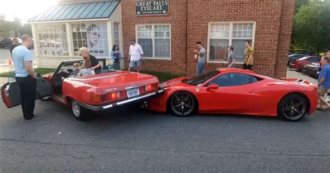 Parallel Parking Fail Woman Wrecks A Ferrari Speciale With Her Mercedes
