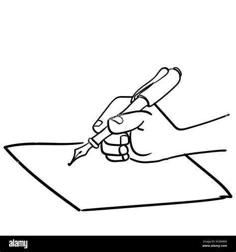 Cartoon Hand Schreiben Mit Einem Stift In Der Hand Nahaufnahme Einer