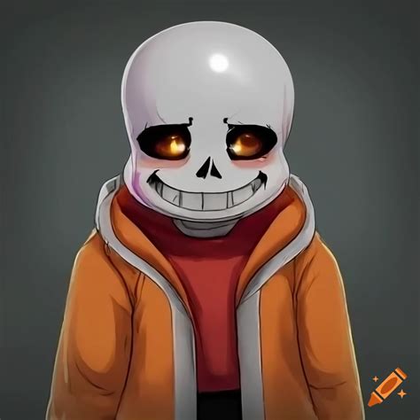 Portrait Of Sans From Undertale Wearing An Orange Jacket And Red Shirt