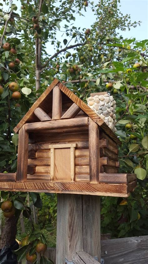 Bird Feeder Log Cabin Style With Stone Chimney Etsy Canada