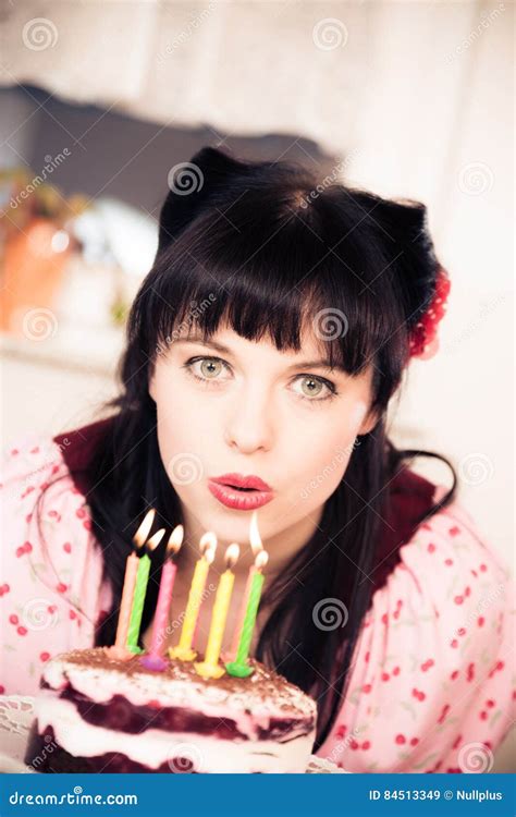 Vintage Girl With Birthday Cake Stock Image Image Of Celebration