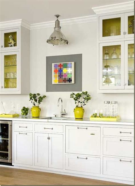 A universally stylish white kitchen. Yellow Color Accents Jazz Up Elegant Dark Gray Kitchen ...