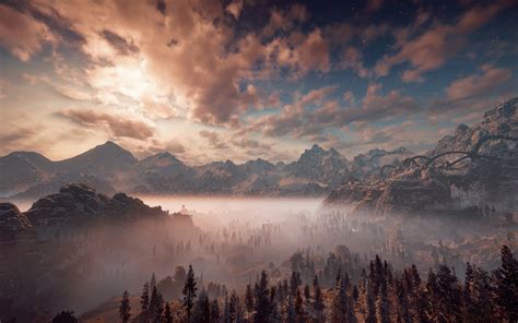Download Mist Forest Valley Horizon Zero Dawn Video Game Mountains