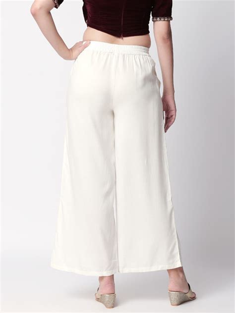 Ethnicity Handcrafted Off White Palazzo Pants With Pockets In Sattva