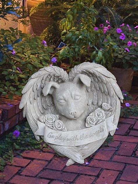 Angel Dog Memorial Statue Resin Dog Sleeping In Angel Wing Etsy