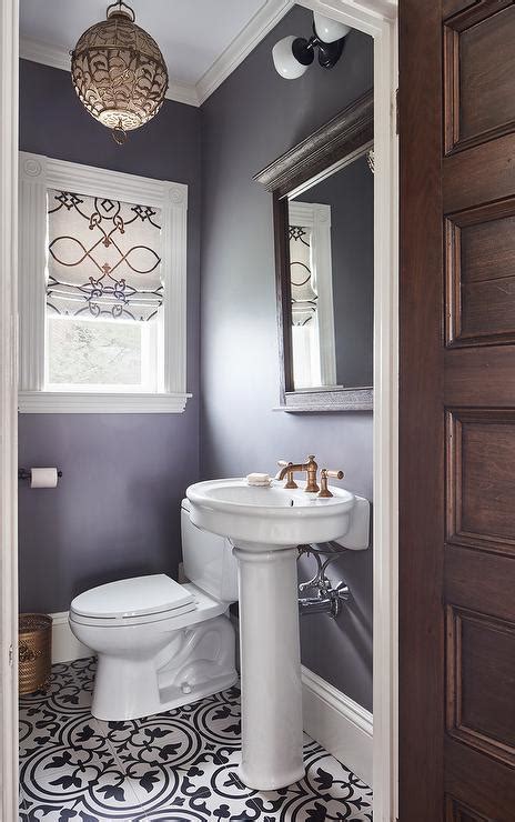 Purple Powder Room With Parisian Pedestal Sink Transitional Bathroom