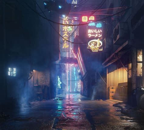 Lighting Exercise In Ue4 Night Time Alleyway With Neon Signs Neon