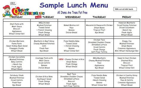 Free School Lunch Menu Templates